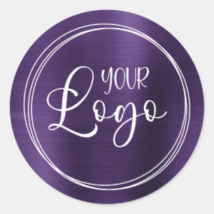 Uw bedrijfslogo hier metaalachtig donker violet ronde sticker