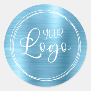 Uw bedrijfslogo hier metallisch babyblauw ronde sticker