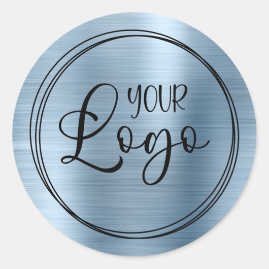Uw bedrijfslogo hier metallisch blauw ronde sticker (Voorkant)