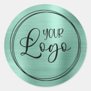 Uw bedrijfslogo hier metallisch licht teal ronde sticker