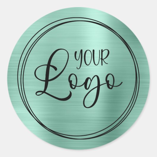 Uw bedrijfslogo hier metallisch licht teal ronde sticker (Voorkant)