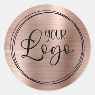 Uw bedrijfslogo hier metallisch rose goud ronde sticker