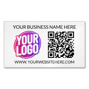 Uw bedrijfslogo, QR-code en tekst van het bedrijfs Magnetisch Visitekaartje