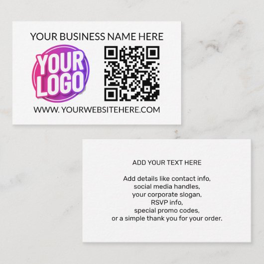 Uw bedrijfslogo & QR-code en tekst Visitekaartje (Voorkant / Achterkant)