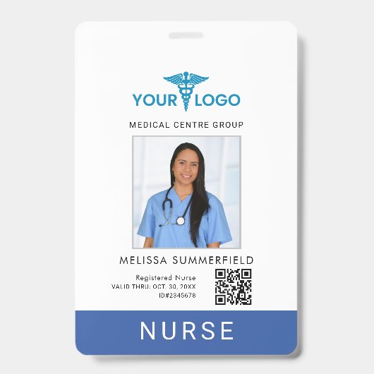 Uw bedrijfslogo QR-code verpleegster foto ID Badge (Voorzijde)