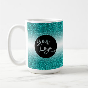Uw bedrijfslogo, turquoise glitters en zwarte ombr koffiemok