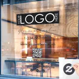 Uw bedrijfslogo winkelpui QR-code social media Raamsticker