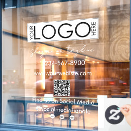 Uw bedrijfslogo winkelpui QR-code social media Raamsticker