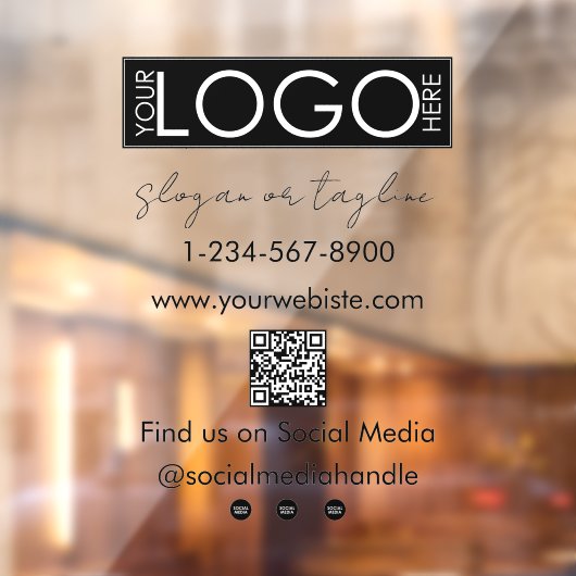 Uw bedrijfslogo winkelpui QR-code sociale media Raamsticker (Vel 2)