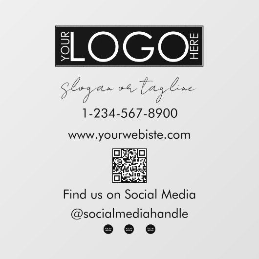 Uw bedrijfslogo winkelpui QR-code sociale media Raamsticker (Vel)