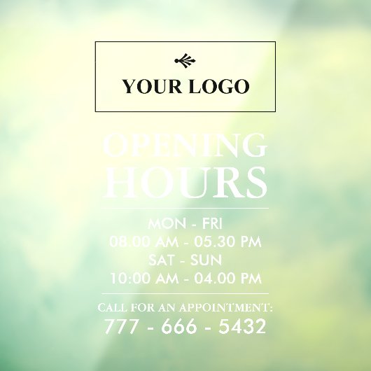 Uw bedrijfslogo wit openingsuren en nummer raamsticker (Vel 3)