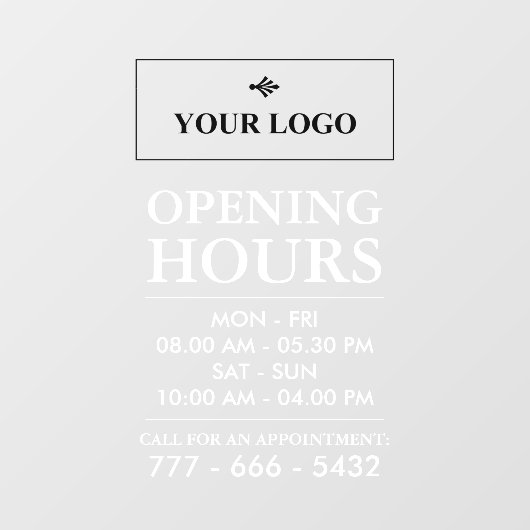 Uw bedrijfslogo witte openingsuren en nummer raamsticker (Vel)