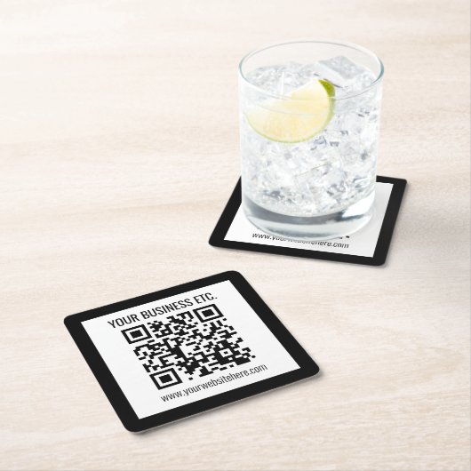 Uw bedrijfsnaam & bewerkbare QR-code Kartonnen Onderzetters (Insitu)