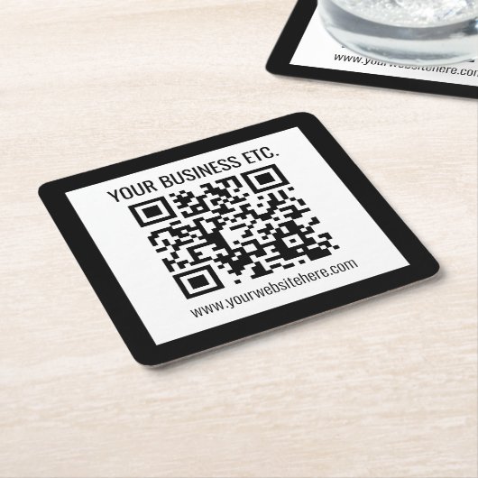Uw bedrijfsnaam & bewerkbare QR-code Kartonnen Onderzetters (Schuin)