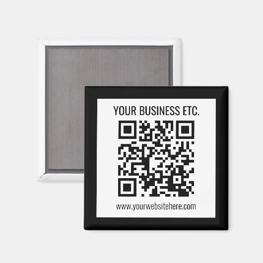 Uw bedrijfsnaam & bewerkbare QR-code Magneet (Voorkant / Achterkant)