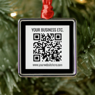 Uw bedrijfsnaam & bewerkbare QR-code Metalen Ornament