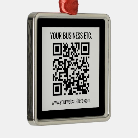 Uw bedrijfsnaam & bewerkbare QR-code Metalen Ornament (Rechts)