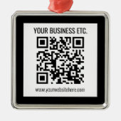 Uw bedrijfsnaam & bewerkbare QR-code Metalen Ornament (Voorkant)