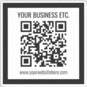 Uw bedrijfsnaam & bewerkbare QR code Transparant Sticker (Voorkant)