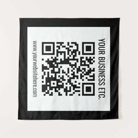 Uw bedrijfsnaam & bewerkbare QR-code Wandkleed (Voorkant (horizontaal))