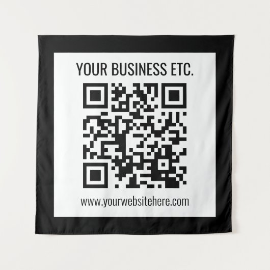 Uw bedrijfsnaam & bewerkbare QR-code Wandkleed (Voorkant)