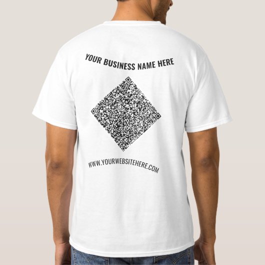 Uw bedrijfsnaam Custom Tekst QR Code T-shirt (Achterkant)