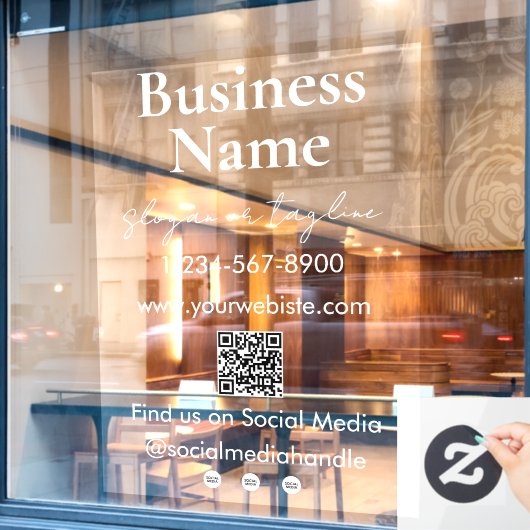 Uw bedrijfsnaam Storefront QR-code social media Raamsticker (Cafe Raam)