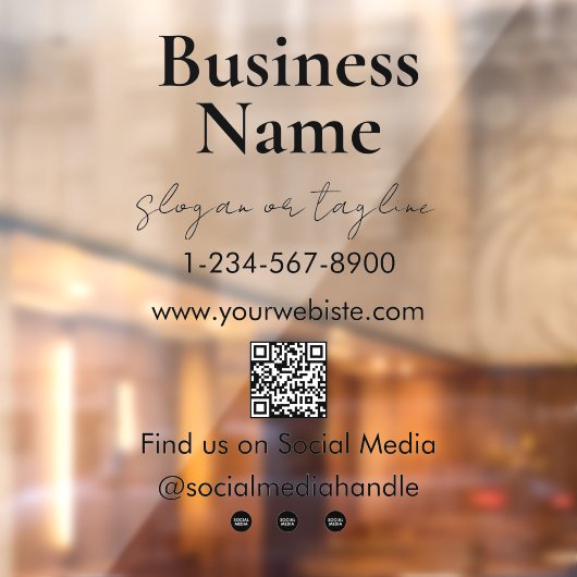 Uw bedrijfsnaam Storefront QR Code Social Media Raamsticker (Vel 2)