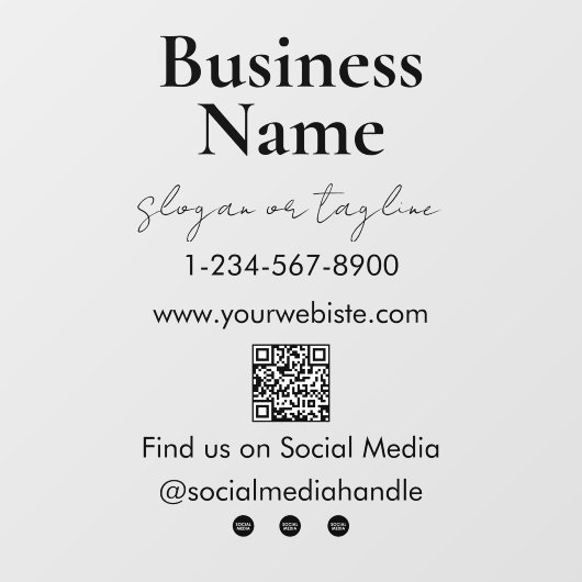 Uw bedrijfsnaam Storefront QR Code Social Media Raamsticker (Vel)