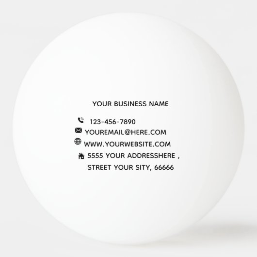 Uw bedrijfsnaam Tekstinfo Ping Pong Ball Voorbeeld (Voorkant)