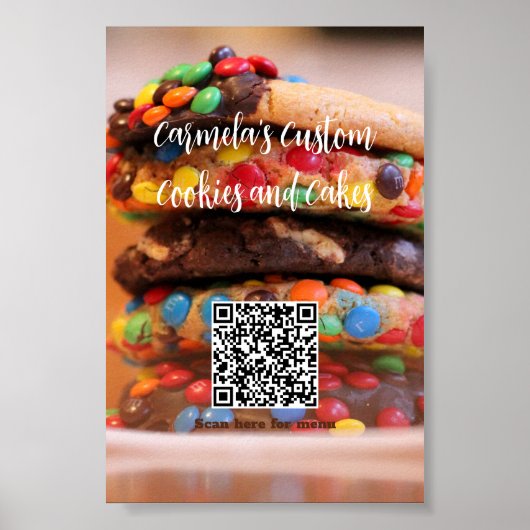 Uw bedrijfsnaamtekst met menu QR-codecookie Poster (Voorkant)