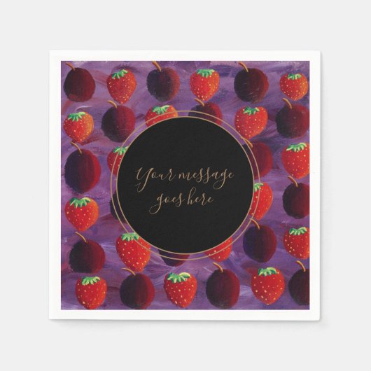 Uw Bericht Aardbeien en Pruimen Rood Fruit Servet (Voorkant)