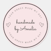 "Uw bestelling maakt mijn dag | Handgemaakt met Jo Ronde Sticker (Voorkant)