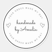 "Uw bestelling maakt mijn dag | Handgemaakt met Jo Ronde Sticker (Voorkant)