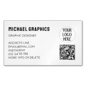 Uw Black White bedrijf aanpassen logo QR code Magnetisch Visitekaartje (Voorkant)
