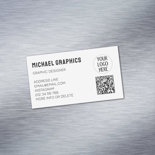 Uw Black White bedrijf aanpassen logo QR code Magnetisch Visitekaartje (Voorbeeld)