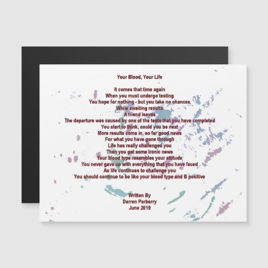 Uw bloed, uw leven 10cm x 14cm Magnetische kaart (Voorkant / Achterkant)