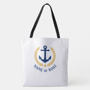 Uw Boat Naam Anchor Gold Laurel Large White Tote Bag