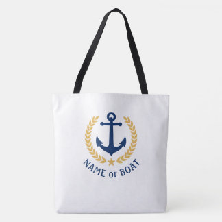 Uw Boat Naam Anchor Gold Laurel Large White Tote Bag