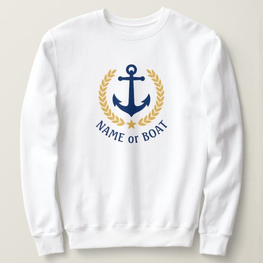 Uw Boat Naam Anchor Gold Laurel Star White Trui (Design voorkant)