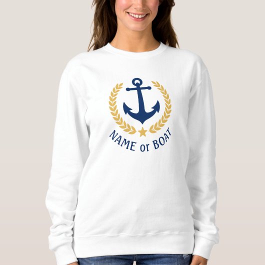 Uw Boat Naam Anchor Gold Laurel Star White Trui (Voorkant)
