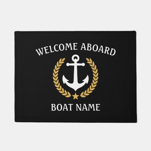 Uw Boat Naam Anchor Laurel Welkom Aboard Black Deurmat (Voorkant)