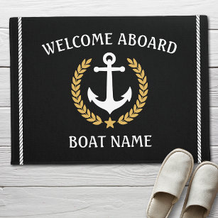 Uw Boat Naam Anchor Laurel Welkom Aboard Black Deurmat