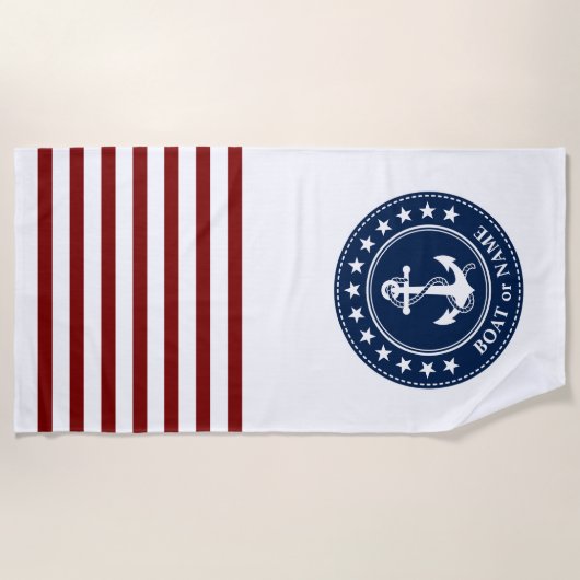 Uw Boat Naam Anchor Stars Stripes Red White Blue Strandlaken (Voorkant)