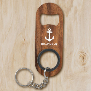 Uw Boat Name Anchor op hout Mini Flessenopener