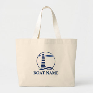 Uw Boat Name Blue Classic Lighthouse Grocery Grote Tote Bag