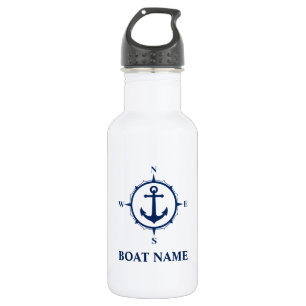 Uw Boat Name Blue Compass Anchor White Waterfles