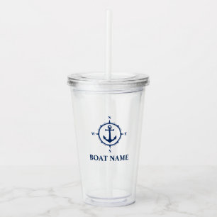 Uw Boat Name Compass Anchor Acryl Drinkbeker