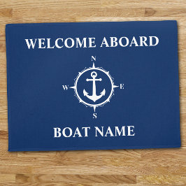 Uw Boat Name Compass Anchor Blue Welcome Aboard Deurmat