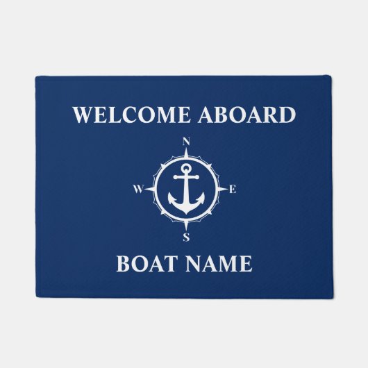 Uw Boat Name Compass Anchor Blue Welcome Aboard Deurmat (Voorkant)